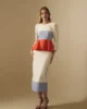 Vestido midi de crepe con peplum bicolor Vestido midi de crepe con peplum bicolor