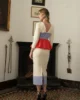 Vestido midi de crepe con peplum bicolor Vestido midi de crepe con peplum bicolor