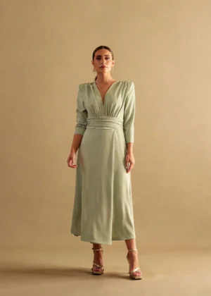 Ylma modas vestidos de fiesta, novia y comunión Vestido de crepé verde menta con falda de vuelo