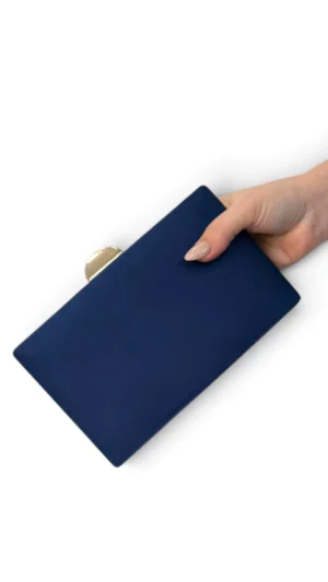 Bolso clutch de antelina azul marino con doble cadena