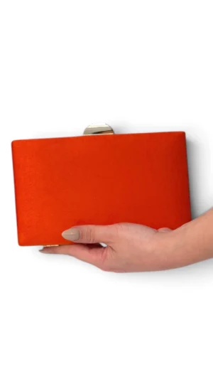 Bolso clutch de antelina naranja con doble cadena