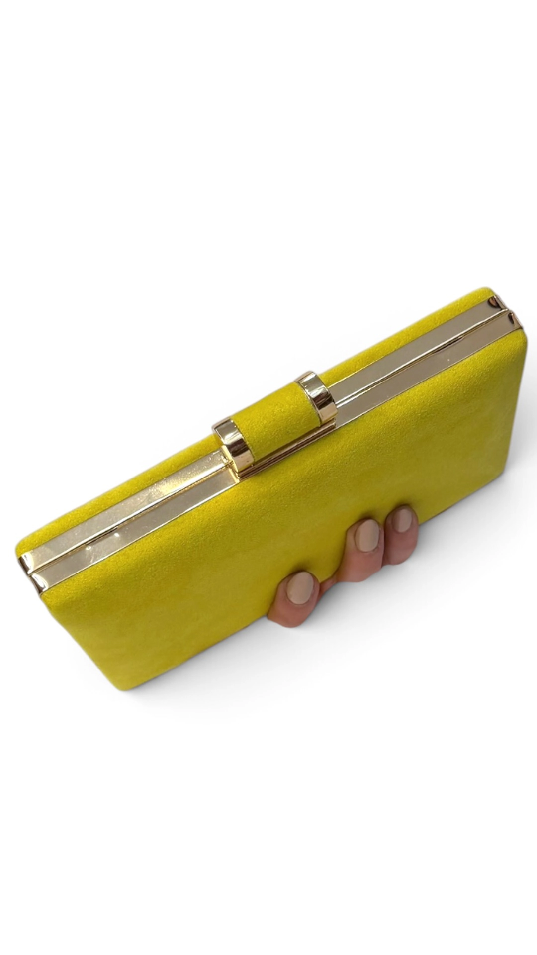 20399 (2) copia Bolso clutch de antelina amarillo con cierre cilíndrico
