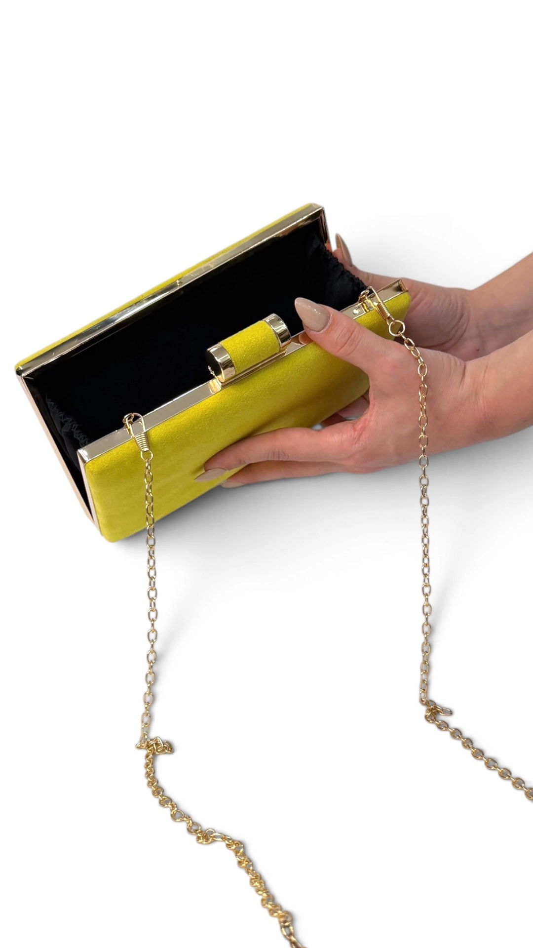 20399 (3) copia Bolso clutch de antelina amarillo con cierre cilíndrico