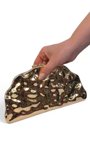 Ylma modas vestidos de fiesta, novia y comunión Bolso clutch dorado de metal irregular