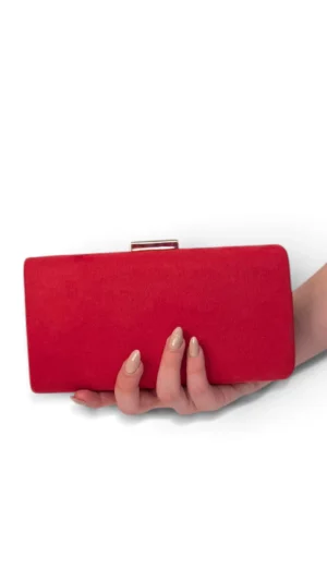 Ylma modas vestidos de fiesta, novia y comunión Bolso clutch rojo de antelina rígido