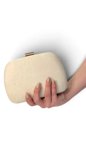 Ylma modas vestidos de fiesta, novia y comunión Bolso clutch redondeado beige de antelina