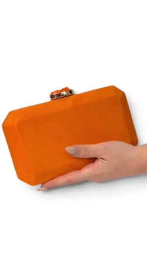 Ylma modas vestidos de fiesta, novia y comunión Bolso clutch naranja de antelina con cierre joya