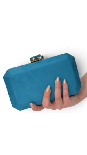 Ylma modas vestidos de fiesta, novia y comunión Bolso clutch turquesa de antelina con cierre joya
