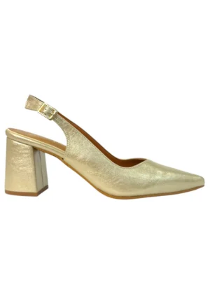 Zapato dorado con tacón ancho bajo