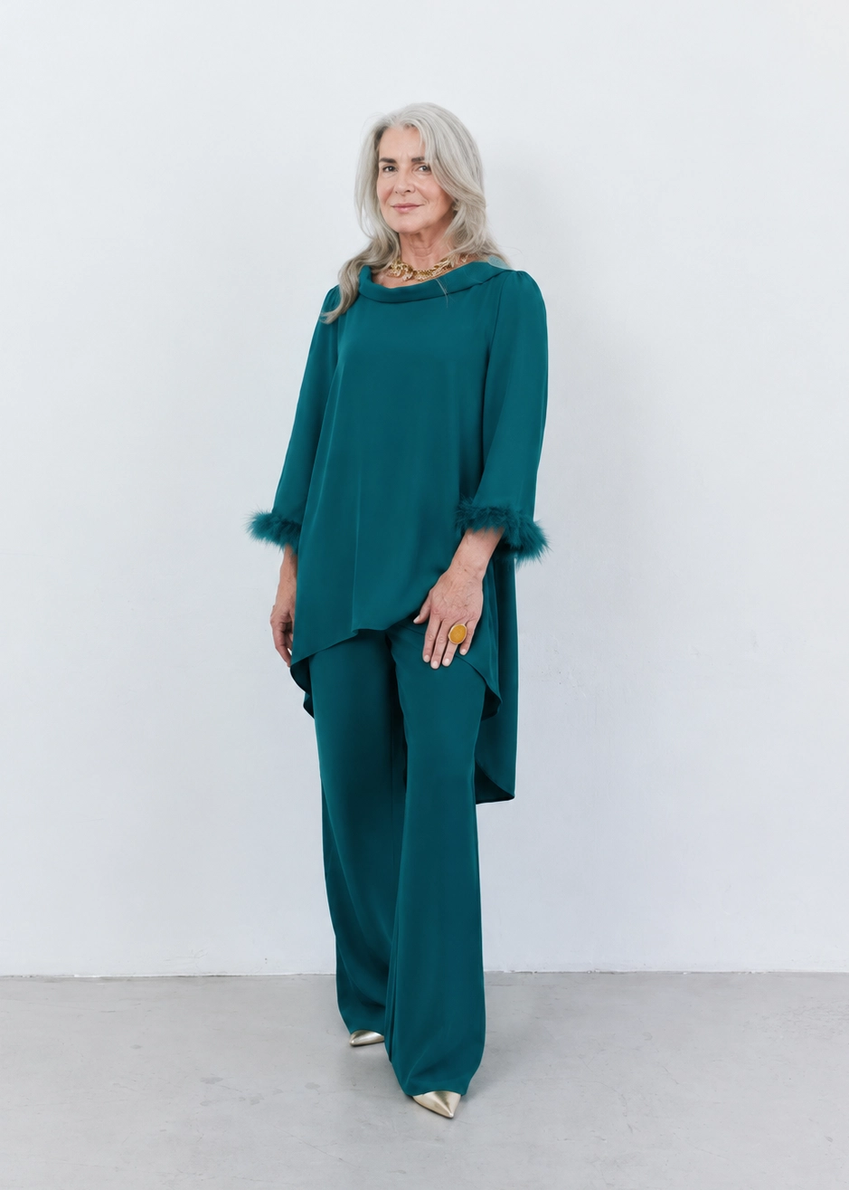 26564_verde copia Conjunto de pantalón verde pato con cuello vuelto