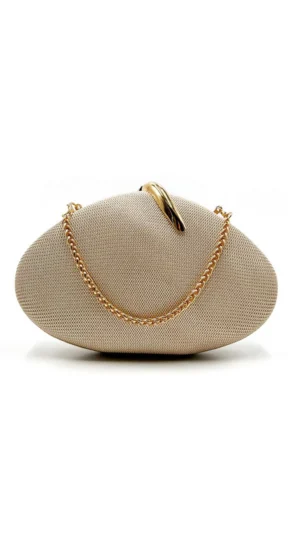 Ylma modas vestidos de fiesta, novia y comunión Bolso clutch ovalado de fiesta en oro claro
