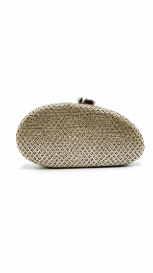 Ylma modas vestidos de fiesta, novia y comunión Bolso clutch ovalado de rafia metalizada acero