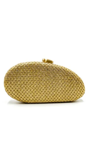 Ylma modas vestidos de fiesta, novia y comunión Bolso clutch ovalado de rafia metalizada dorado