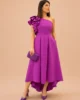 Vestido midi asimétrico con tablas buganvilla Vestido midi asimétrico con tablas buganvilla