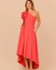 Vestido midi asimétrico con tablas coral Vestido midi asimétrico con tablas coral