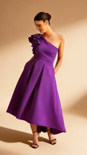 Ylma modas vestidos de fiesta, novia y comunión Vestido midi asimétrico con tablas morado