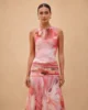 Vestido largo de tul estampado con falda fruncida Vestido largo de tul estampado con falda fruncida