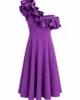 Vestido midi morado de un hombro con volante de tafetán Vestido midi morado de un hombro con volante de tafetán