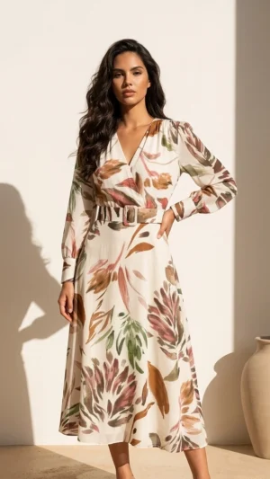 Vestido midi estampado tonos tierra