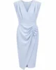 Vestido midi azul cielo con falda cruzada y detalle drapeado Vestido midi azul cielo con falda cruzada y detalle drapeado
