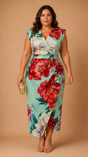 Vestido midi estampado con falda cruzada y detalle drapeado