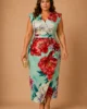 Vestido midi estampado con falda cruzada y detalle drapeado Vestido midi estampado con falda cruzada y detalle drapeado