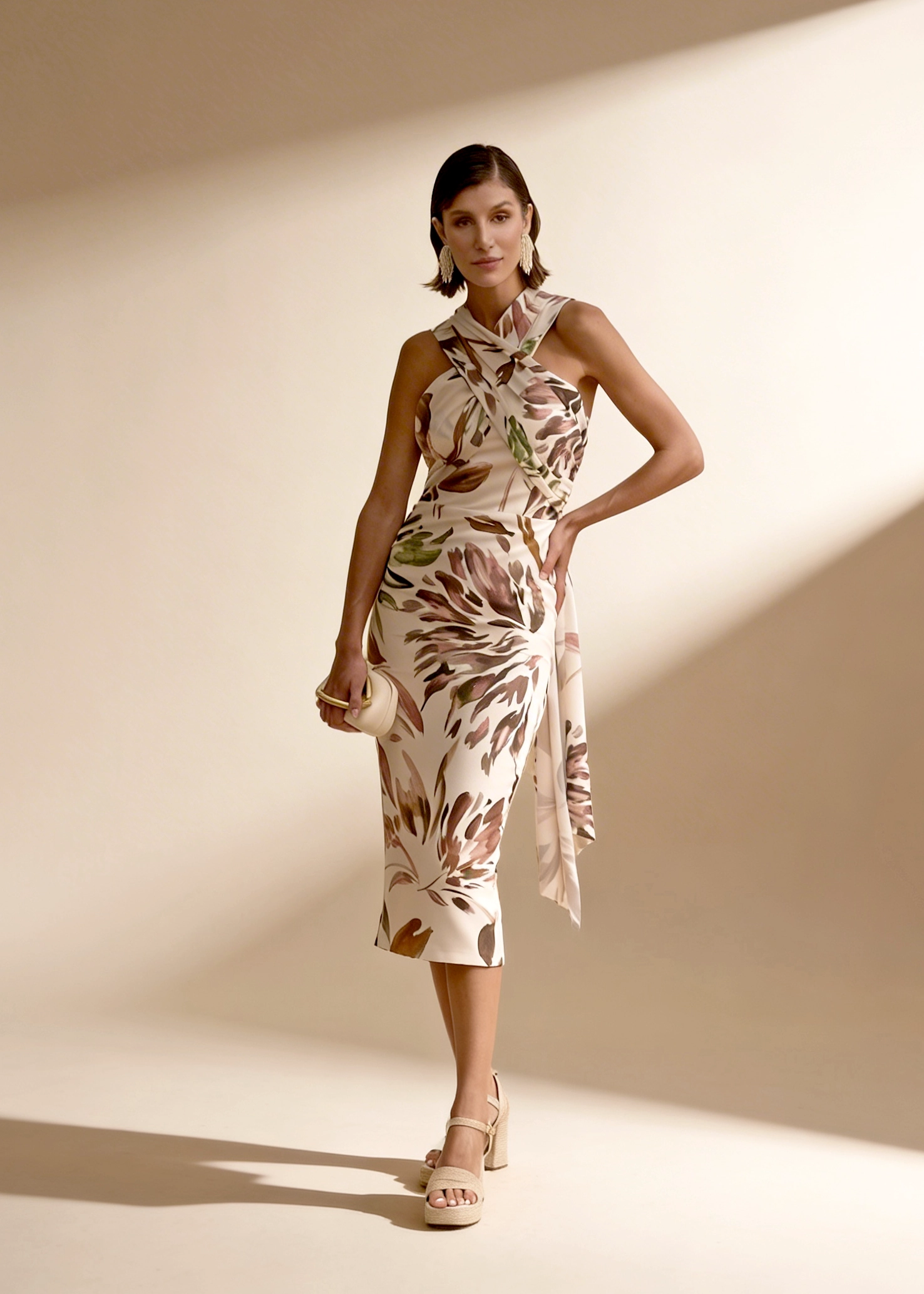 MONICA-E copia Vestido de invitada estampado con cruce de gasa