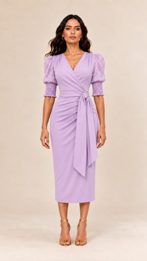 Vestido midi lila con mangas de gasa