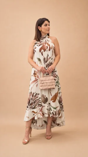 Ylma modas vestidos de fiesta, novia y comunión Vestido midi halter de gasa estampado