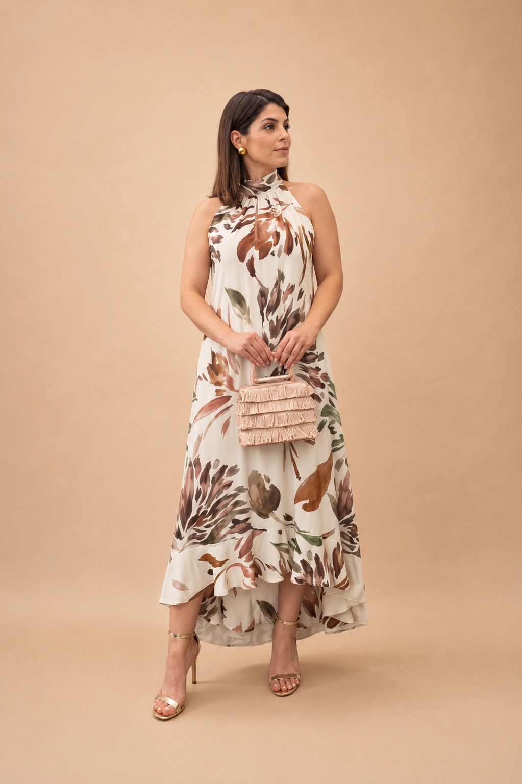 N116E copia Vestido midi halter de gasa estampado