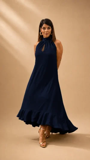 Ylma modas vestidos de fiesta, novia y comunión Vestido midi halter de gasa azul marino