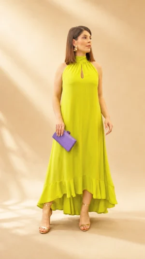 Vestido midi halter de gasa lima