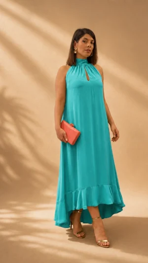 Ylma modas vestidos de fiesta, novia y comunión Vestido midi halter de gasa turquesa