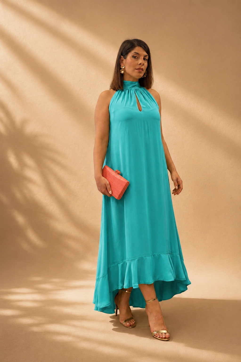 N116_turquesa copia Vestido midi halter de gasa turquesa