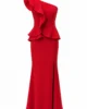 Vestido rojo largo asimétrico con volante Vestido rojo largo asimétrico con volante