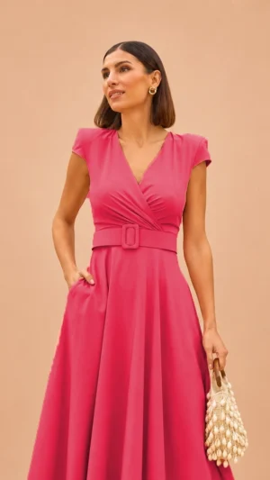 Ylma modas vestidos de fiesta, novia y comunión Vestido fresa con falda de vuelo y manga corta