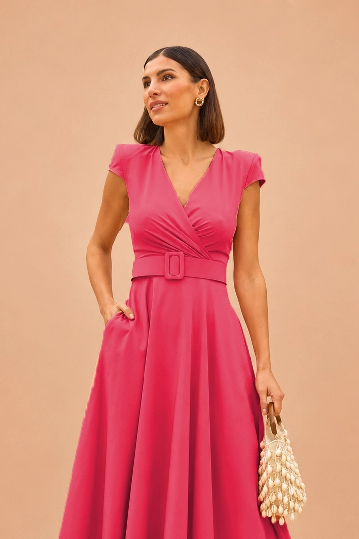 N157_fresa copia Vestido fresa con falda de vuelo y manga corta