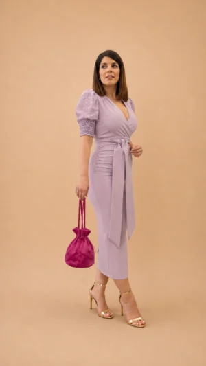 Ylma modas vestidos de fiesta, novia y comunión Vestido midi lila con mangas de gasa