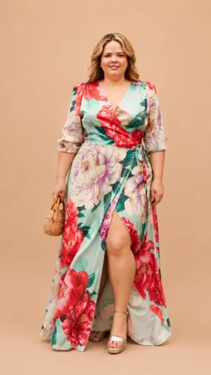 Ylma modas vestidos de fiesta, novia y comunión Vestido largo estampado cruzado con lazada