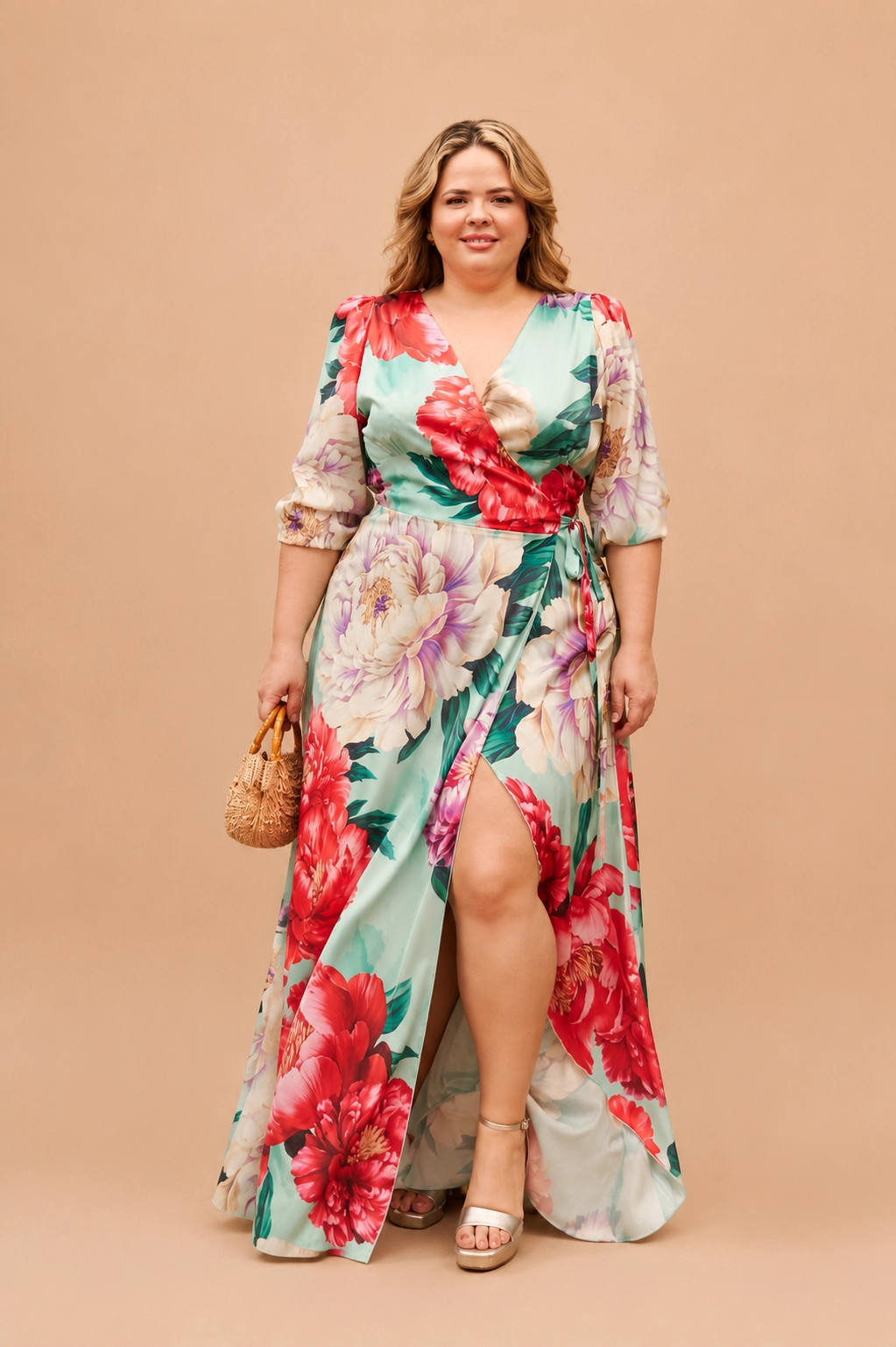 N172 copia Vestido largo estampado cruzado con lazada