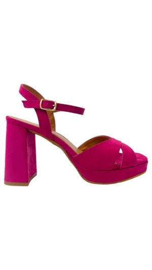 Sandalias fucsias de tacón ancho alto