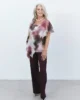 Conjunto de pantalón berenjena y blusa de gasa estampada Conjunto de pantalón berenjena y blusa de gasa estampada