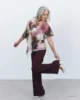 Conjunto de pantalón berenjena y blusa de gasa estampada Conjunto de pantalón berenjena y blusa de gasa estampada