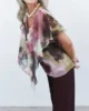Conjunto de pantalón berenjena y blusa de gasa estampada Conjunto de pantalón berenjena y blusa de gasa estampada