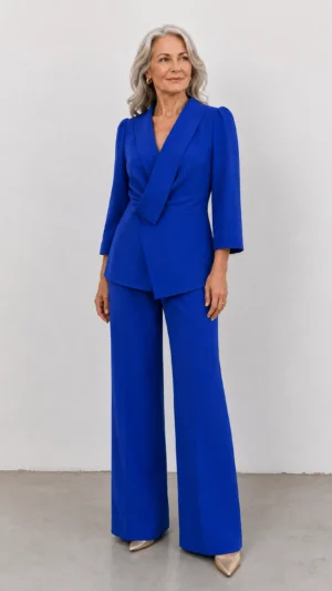 Conjunto de cuerpo cruzado azul klein con pantalón recto