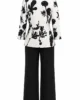 Conjunto de crepé estampado blanco y negro con pantalón recto Conjunto de crepé estampado blanco y negro con pantalón recto