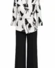 Conjunto de crepé estampado blanco y negro con pantalón recto Conjunto de crepé estampado blanco y negro con pantalón recto