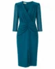 Vestido midi de crepé y tul verde petróleo con drapeado Vestido midi de crepé y tul verde petróleo con drapeado
