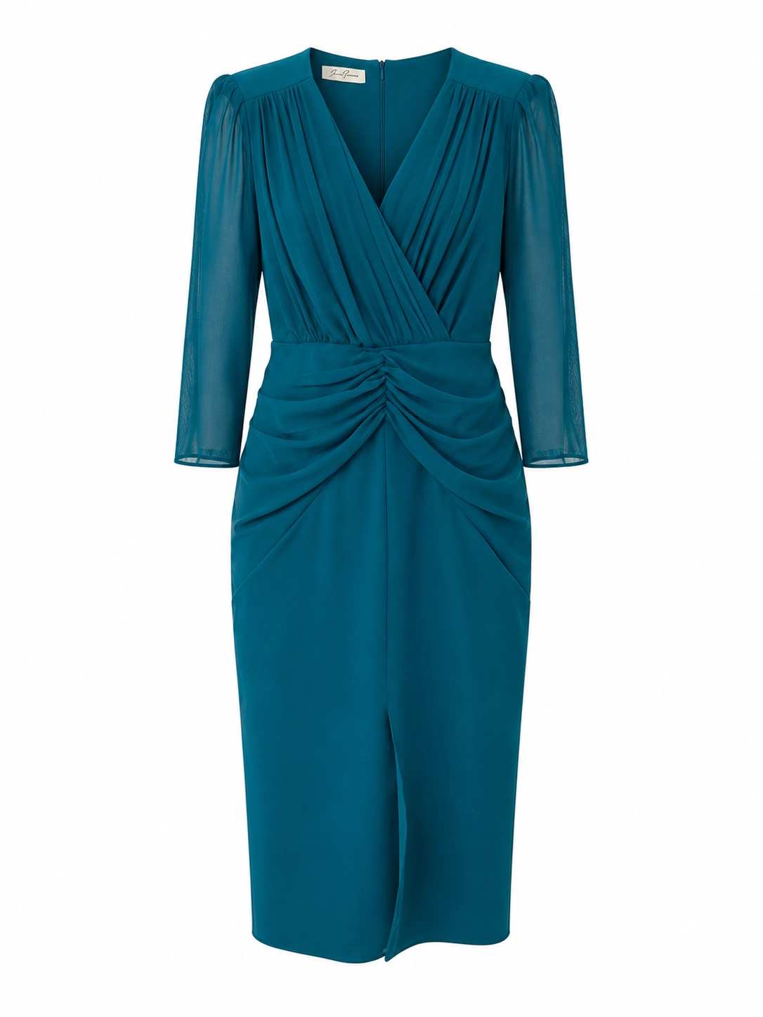 2889 (1) copia Vestido midi de crepé y tul verde petróleo con drapeado