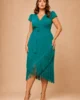 Vestido midi de flecos verde pato con manga corta Vestido midi de flecos verde pato con manga corta